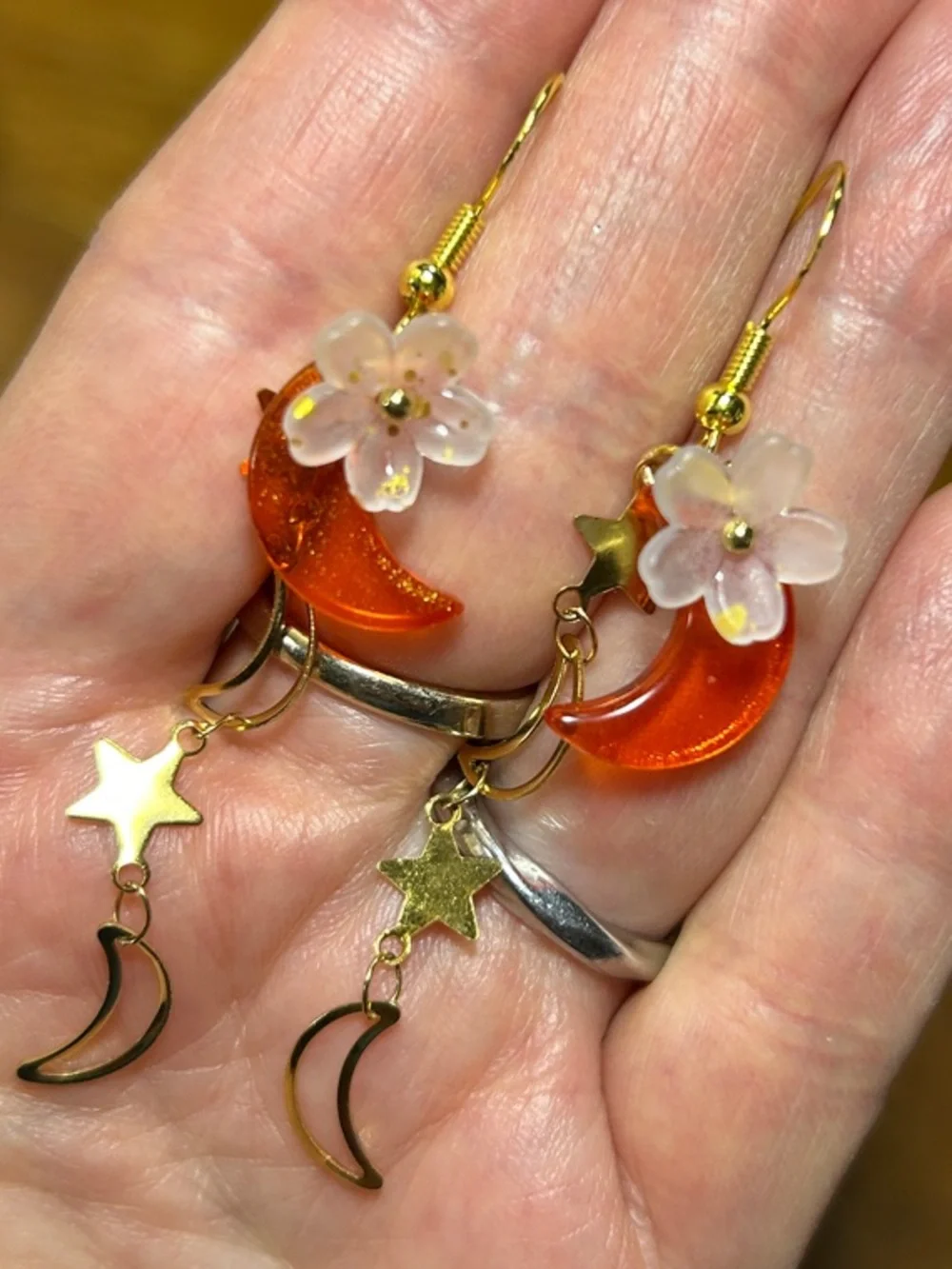 3/$25  Crescent Moon & Flower Drop Earrings - Picture 2 of 5
